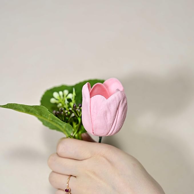 12pcs Warm Pink Flowers PU Real Touch Flowers Wedding Bouquets Artificial Flowers for Decoration DIY Floral Gifts Cake Topper Home Office Table Decor Farmhouse Table Centerpiece Decorations