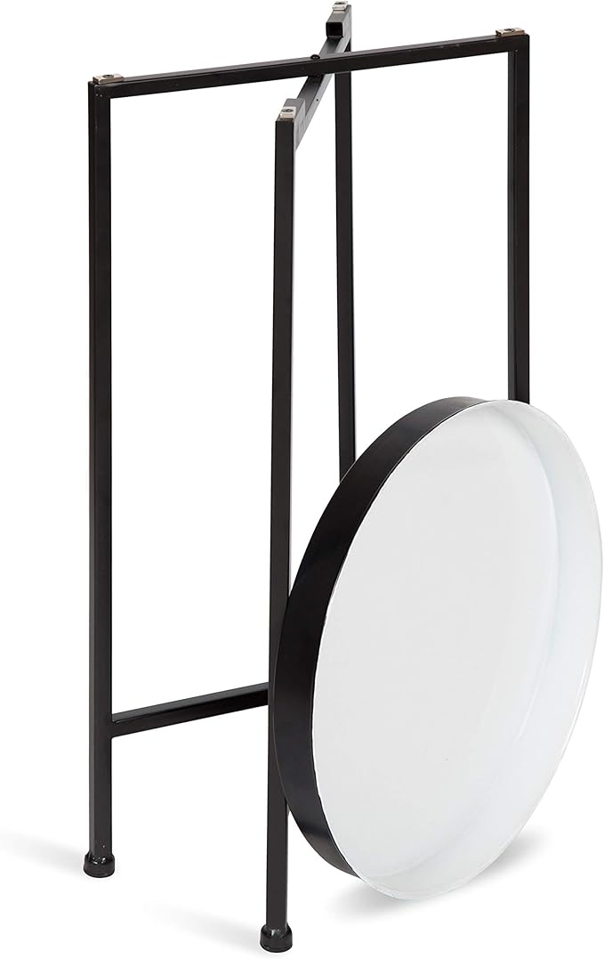 Kate and Laurel Celia Round Foldable Tray Accent Table, 14" x 14" x 25.75", White and Black, Modern Minimalist Design and Detachable Magnetic Tabletop