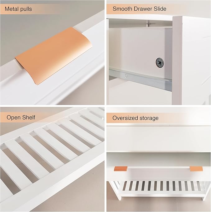 Entryway Table with Drawers Narrow Accent Sofa Table with Storage Shelf, Modern Wooden Console with Drawer Entry Table Storage Slats Shelf for Living Room,Entryway, Foyer, Hallway, White