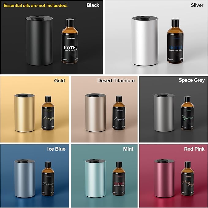 Waterless Essential Oil Diffuser Starter Kit with 30mL Hotel Scent Fragrance Oil Inspired by Ritz-C., Battery Operated Premium Portable Mini Scent Air Machine for Home Car Office, Gold ANX