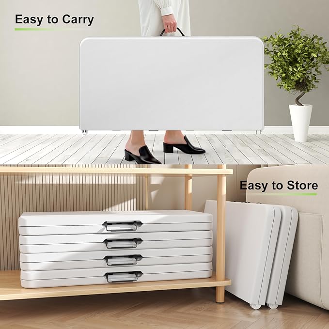 34" Folding Table, Portable Square Card Table with Collapsible Legs and Carrrying Handle, White Plastic Foldable Tables for Camping, Picnic, Office, Party, Events, Puzzle, Games, Working