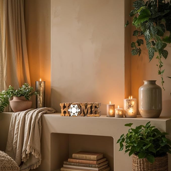 Decozen Handcrafted Solid Wood Home Letters Sculpture from Daughter, Son, Husband - Ideal for Home, Mantel, Fireplace, and Foyer Decor - Tabletop Accent