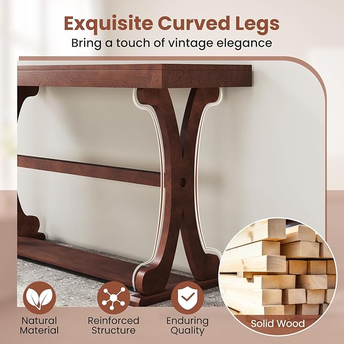 Giantex 52" Narrow Console Table, Vintage Accent Entryway Table with Open Storage Shelf, Long Wooden Behind Couch Sofa Table with Anti-tip Kit for Small Spaces Living Room Hallway (Walnut)
