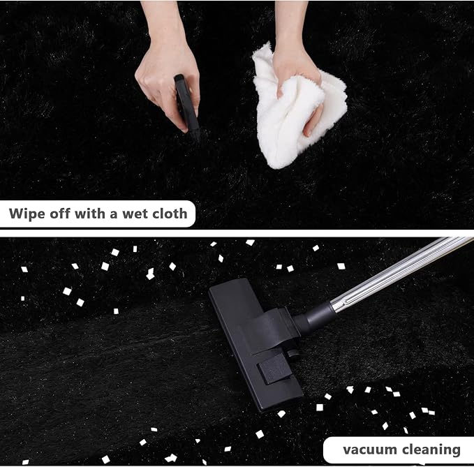 5'x5' Black Round Rug for Bedroom, Ultra Soft Fluffy Circle Rug for Kids Girls Boys Room, Cute Shag Rugs for Living Room Playroom Teen Room Home Decor Rug