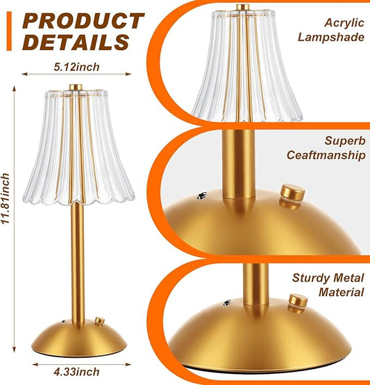 Liliful 12 Pcs LED Portable Cordless Table Lamp Touch Battery Operated Rechargeable Gold Desk Lamp 3 Color Dimmable for Bedroom Living Room Dining (Gold,Rose Style)