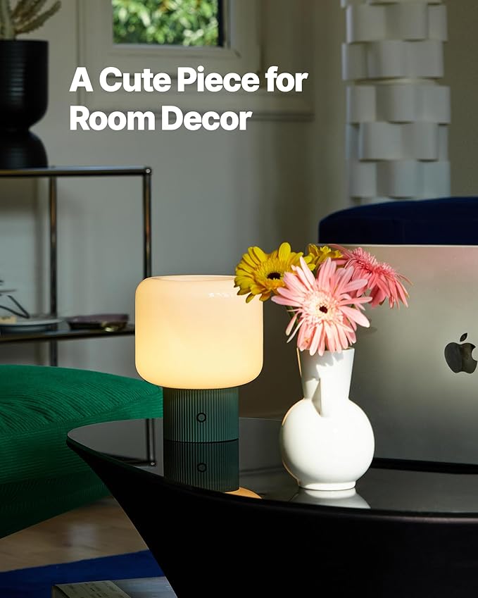 Halo Mushroom Lamp, 5W Cute Cordless Rechargeable Table Lamp with Glass Shade, 3 Color Temps LED Dimmable Ambient Lighting, Small Retro Touch Bedside Light for Bedroom Decor, Vintage Green