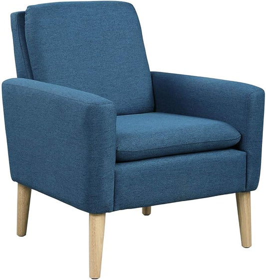 Lohoms Modern Accent Chair for Living Room, Comfy Upholstered Reading Leisure Chair for Bedroom, Mid-Century Armchair Linen Fabric Single Sofa Chair for Apartment, Waiting Room, Navy Blue