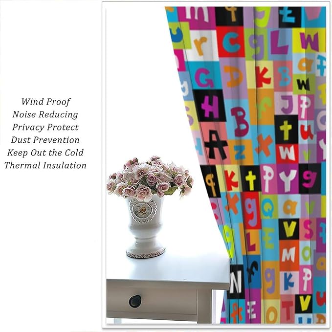 BAEKJIN Kids Alphabet Curtains，Rainbowcolors Game Pattern Print Decor Window Drapes for Bedroom Living Room 42x45 Inch