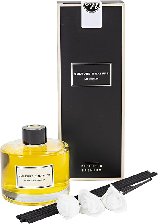 CULTURE & NATURE Reed Diffuser Set 6.7oz (200ml) Grapefruit Verbena Scented Diffuser with Sticks Home Fragrance Reed Diffuser for Bathroom Shelf Decor