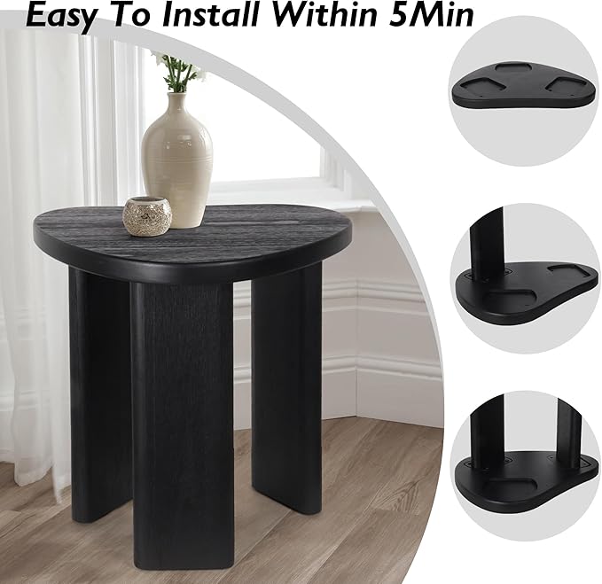 Oakrain Black End Tables, Wood Sofa Bed Side Table, Modern Nightstand for Bedroom, Small Coffee Table for Living Room