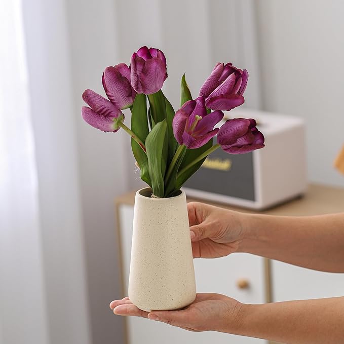 Beige Vase - Beige Ceramic Vase, 6“ Neutral vase Home Decor, Boho Off White Cream Vases for Flower, Minimalist Modern Ivory vases for Centerpieces, Room Decor, Living Room, Bedroom or Gift