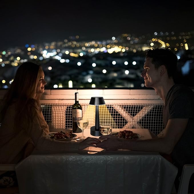 UMEXUS 2 Pack Rechargeable Small Cordless Table Lamp, LED Battery Operated Touch 3 Color Dimming Bedside Nightstand Desk Lamps Metal Portable Night Lights for Bedroom Bar Restaurant Outdoor Black
