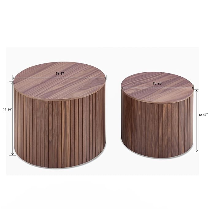 Small Nesting Round Coffee Table Set of 2, Modern Wooden Circle Accent End Side Table for Living Room, Bedroom, No Assembly Required, Brown