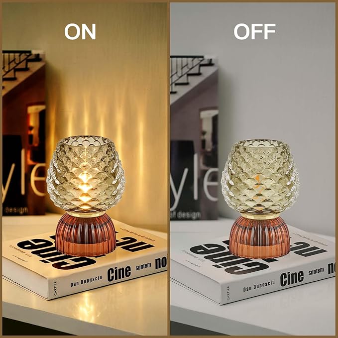 Battery Operated Lamp with Timer, Cute Small Cordless Glass Table Lamp for Home Decor, Kitchen, Bathroom, Birthday Gift for Women, Pinecone, Grey