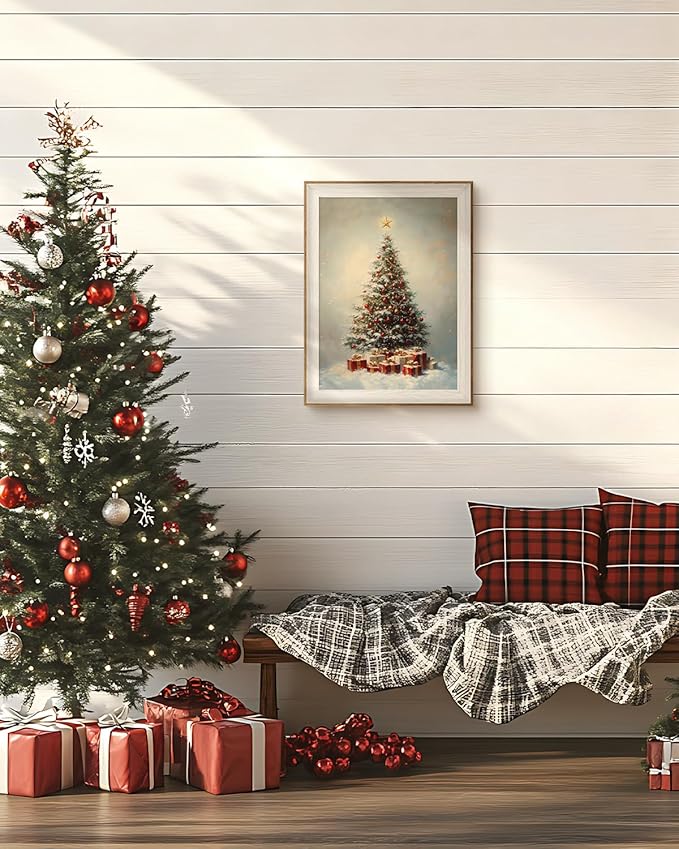 InSimSea Christmas Decor Framed Wall Art, Christmas tree and gifts Canvas Painting, Warm Holiday decor Unique Christmas Gifts For Table Wall Farmhouse Mantel Home Office 16L x 12W
