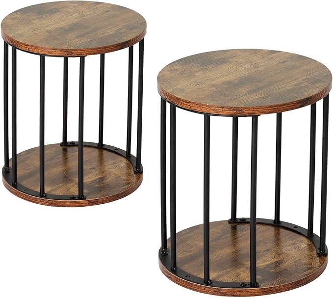 HDANI Wooden Stool Set of 2 for Kids, Adults - 300lbs Load Capacity Garden Round Wood Stool, Non-Slip Small Step for Plant Stand, Kitchen, Bathroom and Bedroom, Brown