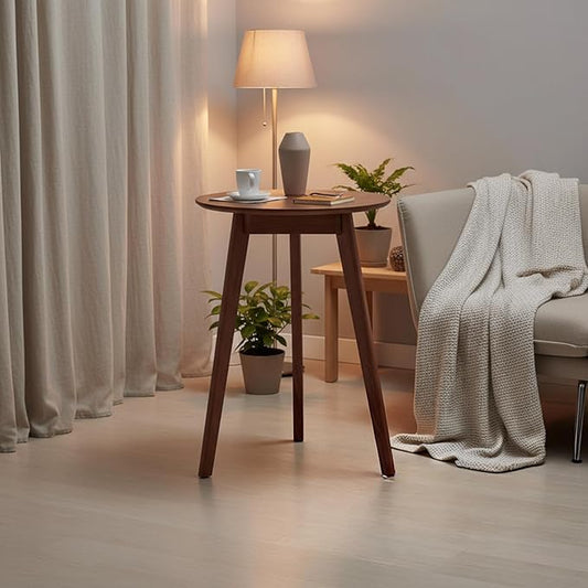 100% Solid Oak Small Tall Side Table, Mid Century Modern Coffee Table for Small Spaces, Living Room End Table with Stable Frame for Bedroom Couch, (Walnut, 21.65" D x 21.65" W x 29.53" H)