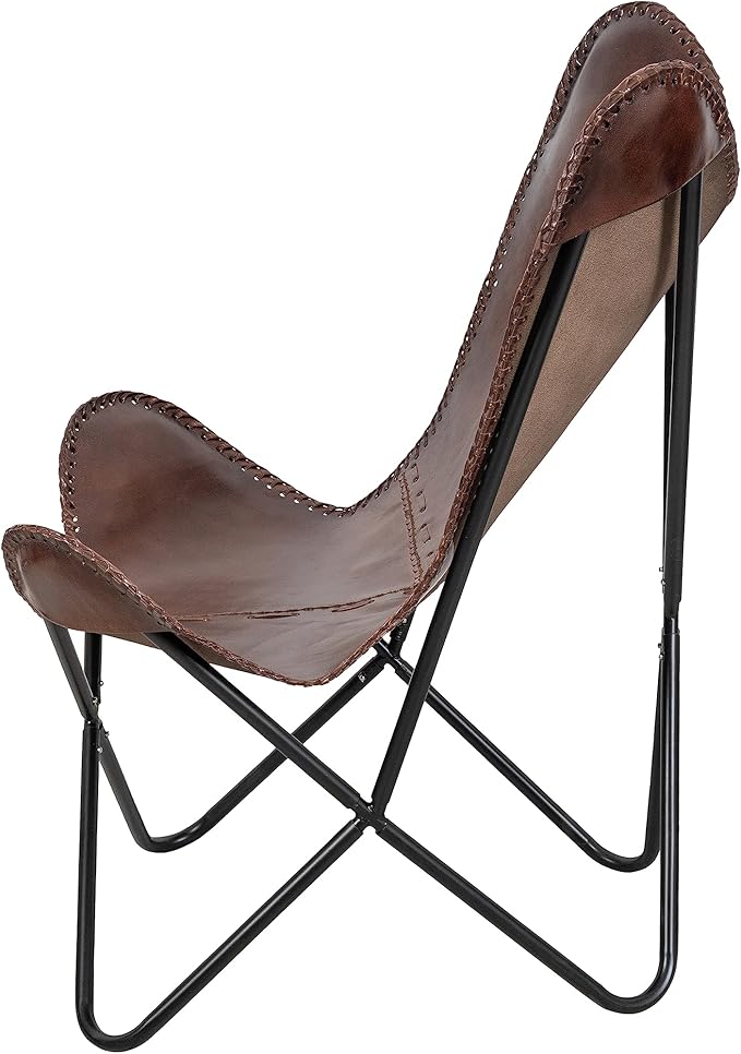 Vintage Brown Leather & Arm Butterfly Chair | Genuine Tan Leather Butterfly Chair Home Decor | Handmade Chair Presented by Presented by Shy Shy Let's The Sky