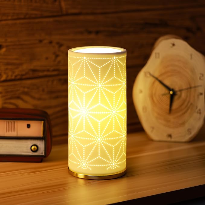 Small Modern Ceramics Bedside Table Lamp, 4.5 x 4.5 x 9.75 Inch White Spider Web Style Nightstand Lamps, Side Table Lamps for Bedroom Living Room Entryway Table Light