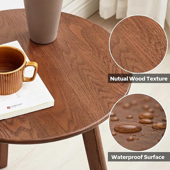 100% Solid Oak Small Tall Side Table, Mid Century Modern Coffee Table for Small Spaces, Living Room End Table with Stable Frame for Bedroom Couch, (Walnut, 21.65" D x 21.65" W x 29.53" H)