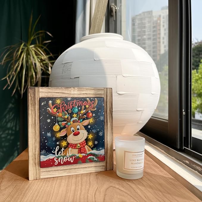 Christmas Wood Sign, Let It Snow Sign, Winter Christmas Decoration, Decorative Wooden Box Plaque, Deer Decor, Farmhouse Home Office Indoor Decor, Merry Xmas Gift for Women Men