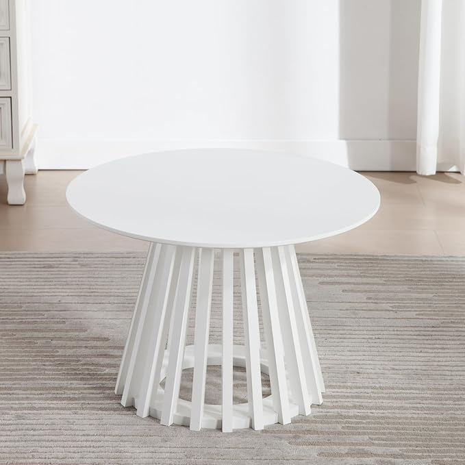 Round Coffee Table, Modern Small Side Table for Living Room, White, 24Inch