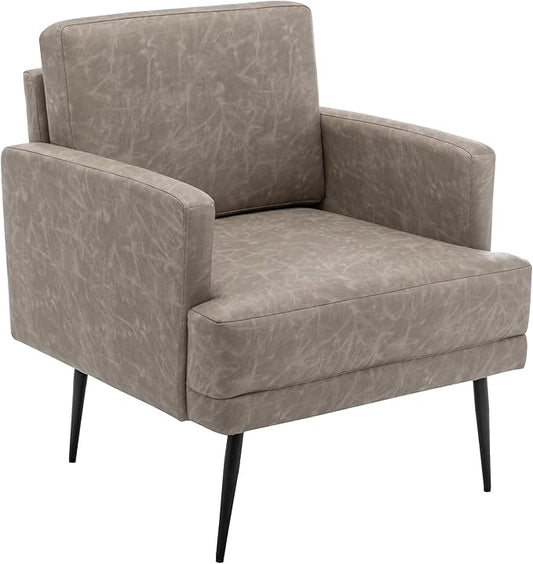 MINCETA Accent Chair,Modern Upholstered Armchair with Back and Arms,Reading Accent Chairs for Living Room,PU Leather in Greige