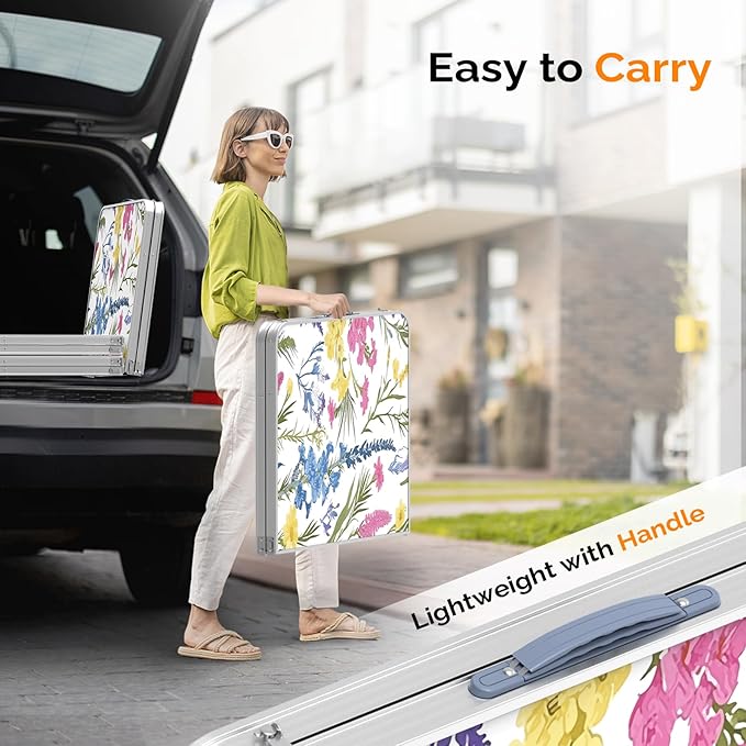 VINGLI 4FT White Folding Table with Carrying Handle Height Adjustable Lightweight Fold Up Portable for Indoor Outdoor Picnic,Camping,Hiking,Fishing,BBQ …