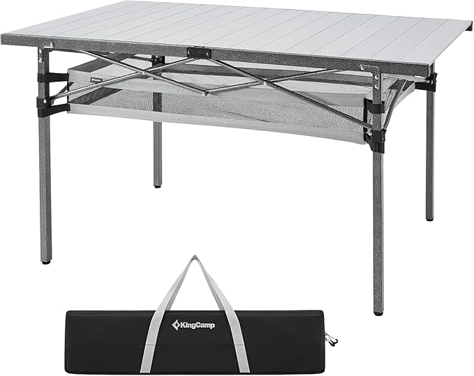 KingCamp Folding Camping Table, Portable Camp Table Foldable Aluminum Roll Up Seamless Desktop with Storage and Tall Legs for Outdoor Backyard Picnic