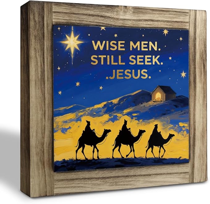 Christmas Desk Signs, Wise Men Still Seek Jesus Sign, Religious Artwork for Home Office Decoration, Decorative Wooden Table Sign, Camel Decor, Farmhouse Wood Decoration, Christian Shelves Decor