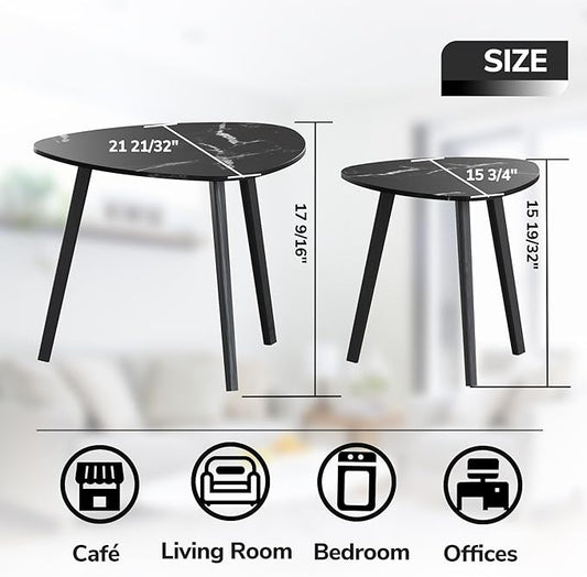BAMEOS Bamboo Nesting Triangle End Table,Set of 2 Coffee Table Modern Minimalist Side Table for Living Room (Marble Black)