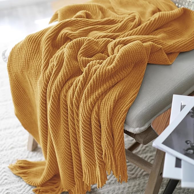 inhand Brown Throw Blanket for Couch Bed,Fall Home Decorative Soft Chunky Chenille Woven Blankets with Tassels,Lightweight Cozy Boho Farmhouse Warm Winter Gifts for Women,60"x80",Medium Thick