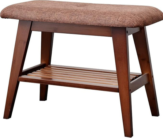 Shoe Entryway Bench, Bamboo Shoe Rack Bench, Organizer with 2 Tier Storage Simple Style Good Load Bearing, Ideal for Entryway Hallway Living Room,(Brown,23.6'')