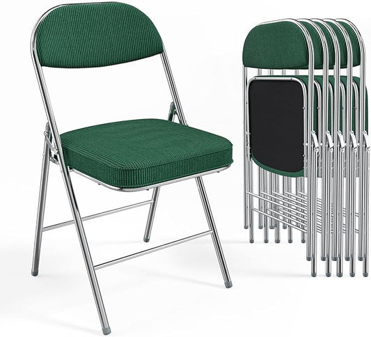 VINGLI 6 Pack Folding Chairs with Padded Seat & Backrest, Metal Frame, Durable Corduroy Fabric, 350 lbs Capacity, Set of 6, Olive Green – Ideal for Weddings, Parties, Office Events