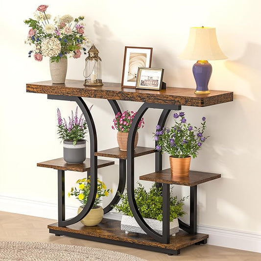 XCSOURCE Console Table, 42.5" Entryway Table with Storage Shelf, 5-Tier Sofa Table Behind Couch, Hallway Accent Tables for Living Room, Entrance, Foyer, Rustic Brown