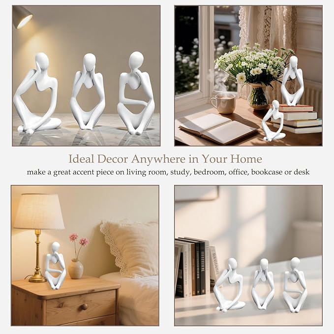 Mingzhang 3pcs Thinker Statue Abstract Art Thinker Figurines White Home Decor for Living Room, Office, Coffee Table, Bookshelf Decoration, Housewarming Gifts