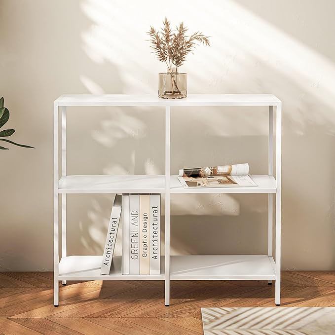 HDANI 31.5 Inch Metal Console Table with 3 Tier Strage Shelves,Narrow Entryway Table,Modern Sofa Tables for Entryway, Living Room,Bedroom,White