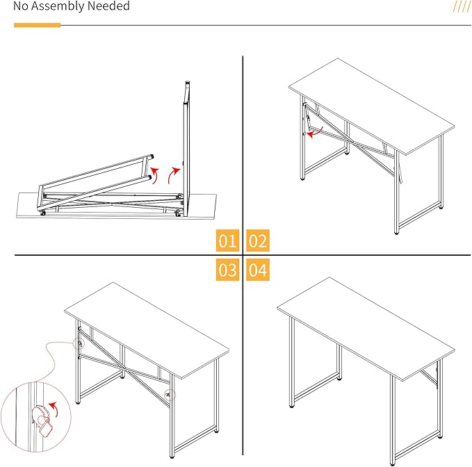 47 inch Folding Desk No Assembly Required, Writing Gaming Computer Camping Table, Home Office Desk, White Marble