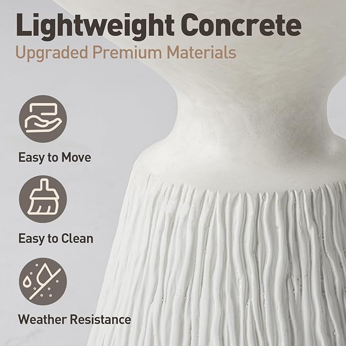 SUNBURY White Outdoor Side Table, Concrete Side Table, Mushroom Round Accent Table Plant Stand,Outside End Marble Garden Stool for Patio, Poolside, White