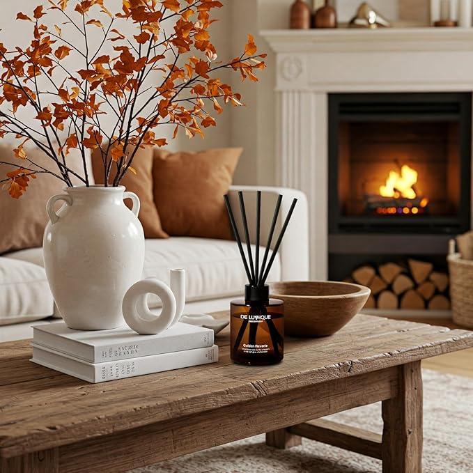 Aroma Diffuser for Home – Golden Reverie Reed Diffuser with Essential Oils – Long Lasting Room Scent Diffuser, Vanilla Pear Scent – 150ml