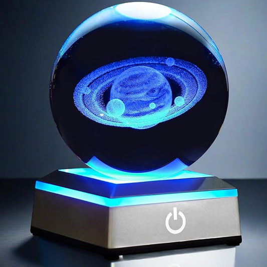3.15 inch Saturn Crystal Ball Night Light with Colorful LED Lamp Touch Base Saturn Model Gifts for Friends Birthday Christmas