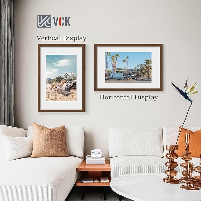 VCK 16x24 Poster Frame 2 Pack - Brown, High-End Wood Picture Frames with Polished Plexiglass, Display 12x18 Photo with Mat or 16x24 without Mat, Art Gallery-Quality, Wall Hanging, Brown