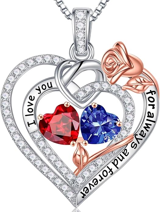 Iefil Christmas Gifts for Wife Women - 925 Sterling Silver Double Birthstone Necklace, Anniversary Birthday Gifts for Women, Jewelry Gift for Wife Girlfriend Mom Her