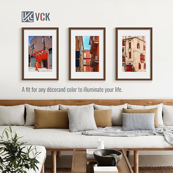 VCK 16x24 Poster Frame 5 Pack - Brown, High-End Wood Picture Frames with Polished Plexiglass, Display 12x18 Photo with Mat or 16x24 without Mat, Art Gallery-Quality, Wall Hanging, Brown