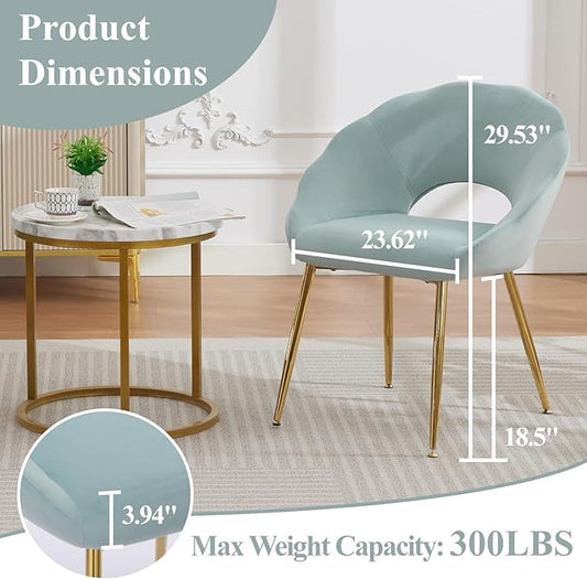 Modern Small Accent Chair Set of 4, Comfy Velvet Vanity Chair with Shell Back & Golden Metal Legs, Decorative Dining Chair no Wheels for Living Room, Makeup Room, Bedroom, Green