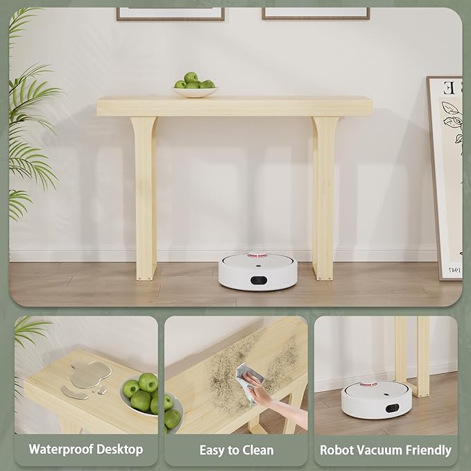 Bamboo 47.2" Narrow Console Table, Wood Farmhouse Side Table, Rectangular Entryway Table, Modern Sofa Table Behind Couch with Storage Shelves for Entrance, Living Room, Hallway, Foyer (Natural)