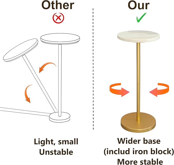 Nature Marble Drink Table, Pedestal Table, Small Round Side Table, Martini Table for Living Room, Bathroom, Small Space (White)