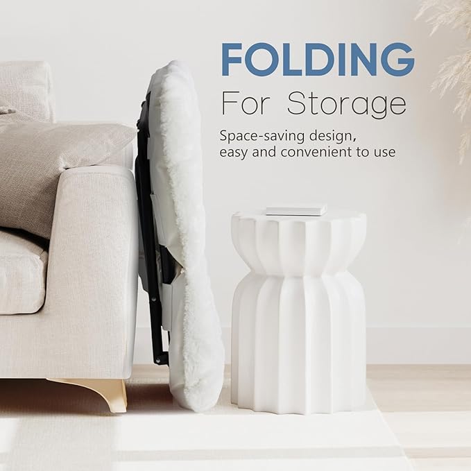 DUMOS Comfy Chair for Adults, Soft Faux Fur Folding Lounge for Bedroom Living Room Dorm Rooms Flexible Reading Chair for Teens, Large Size Foldable (Square-White)