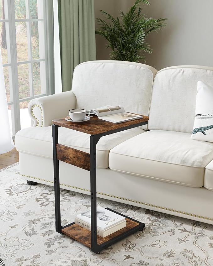 Narrow C-Shaped End Table, Small Side Table for Couch, Sofa TV Tray Table for Living Room, Bedroom, Bedside ET-YB-BR1