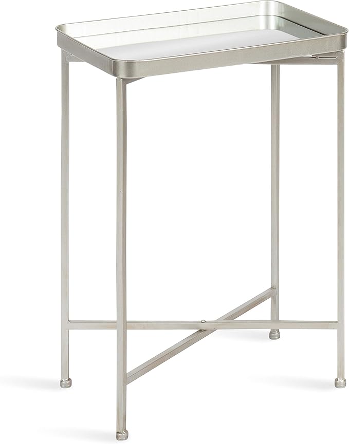 Kate and Laurel Celia Modern Mirrored Tray Side Table, 18 x 12 x 26, Silver, Foldable Rectangular End Table for Storage and Display
